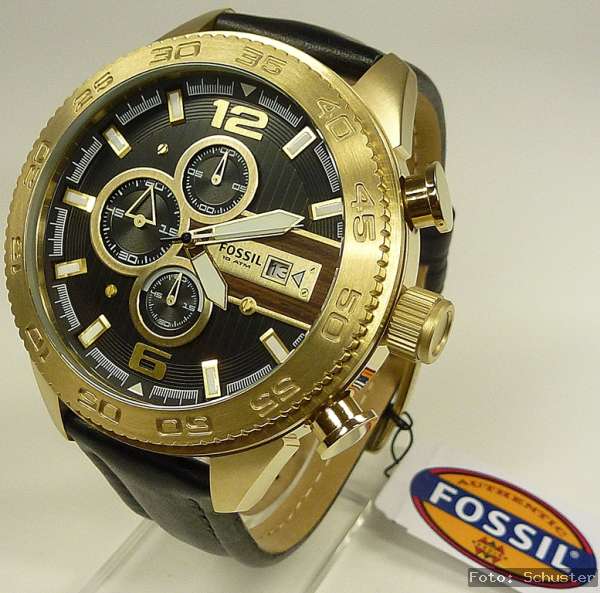FOSSIL Herren Uhr Chrono Chronograph NEU CH2652 Leder schwarz gold
