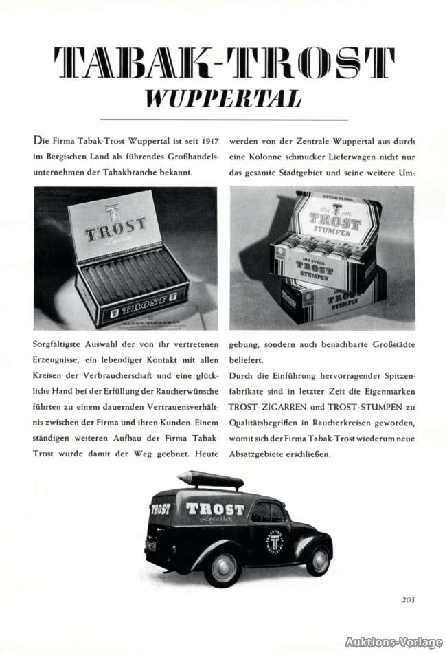 Cigars Trost In Wuppertal Xl 1951 German Ad Delivery Truck Germany